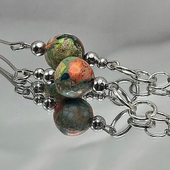 Stainless Steel Imperial Jasper and Crstal Necklace and Earimgs Set - Picture 3 of 9